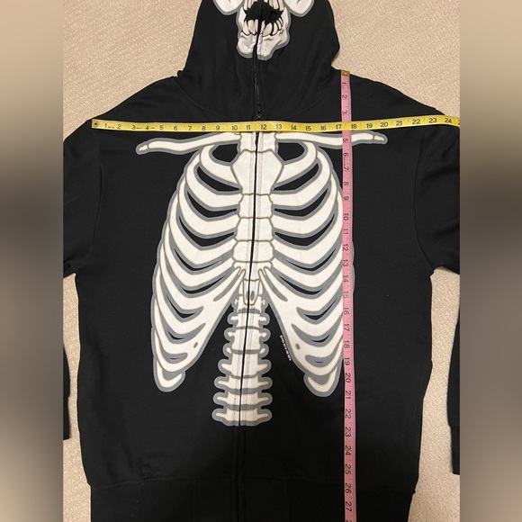 Adult Black Glow in the Dark Full Zip Skeleton Hoodie with Face - Picture 4 of 7